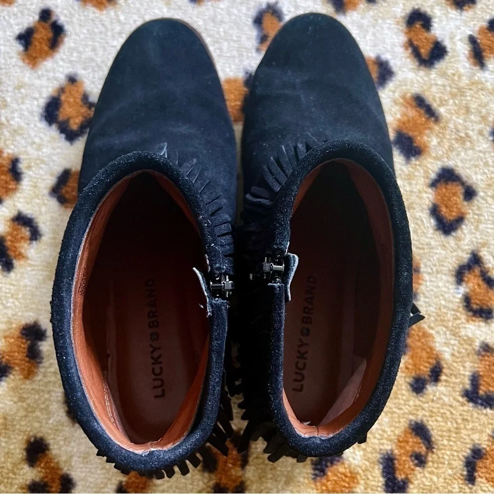 Lucky Brand Galley Black Suede Fringe Ankle Boots